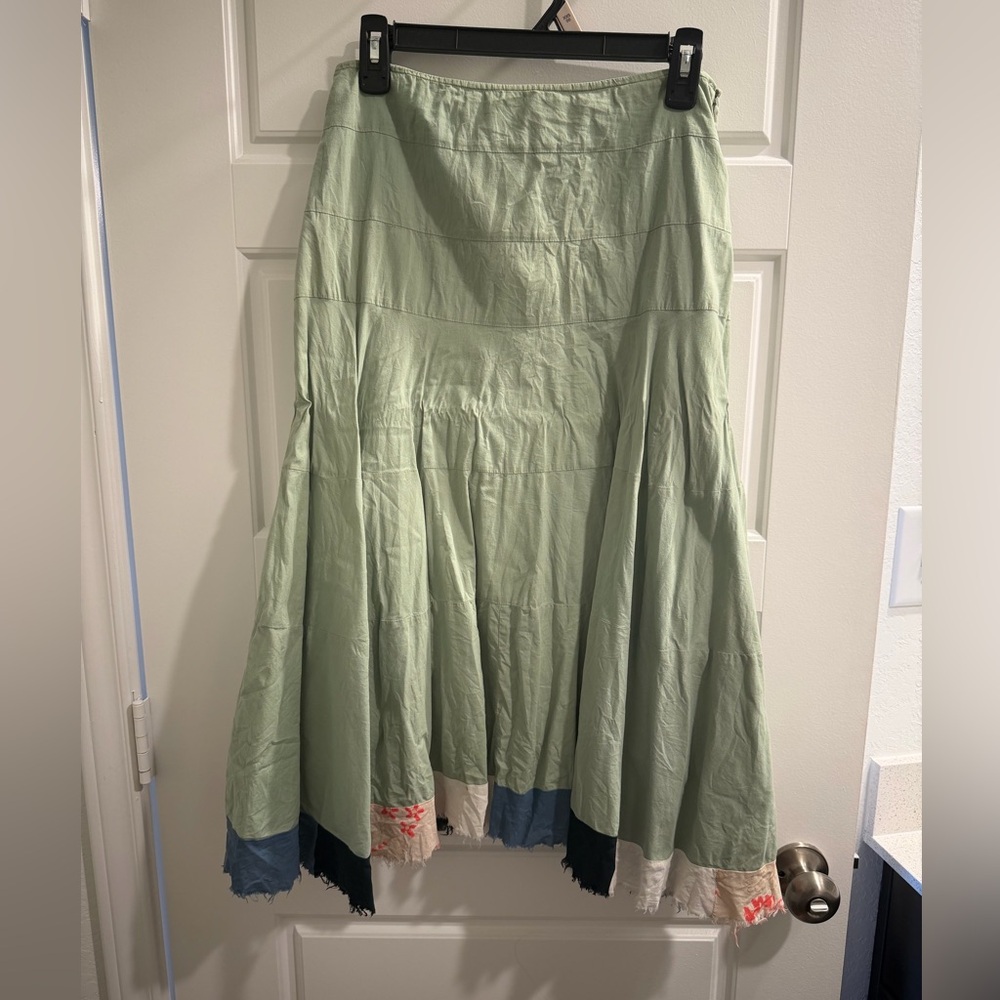 Fun A-Line Skirt in Green with Multicolor patchwork Hem